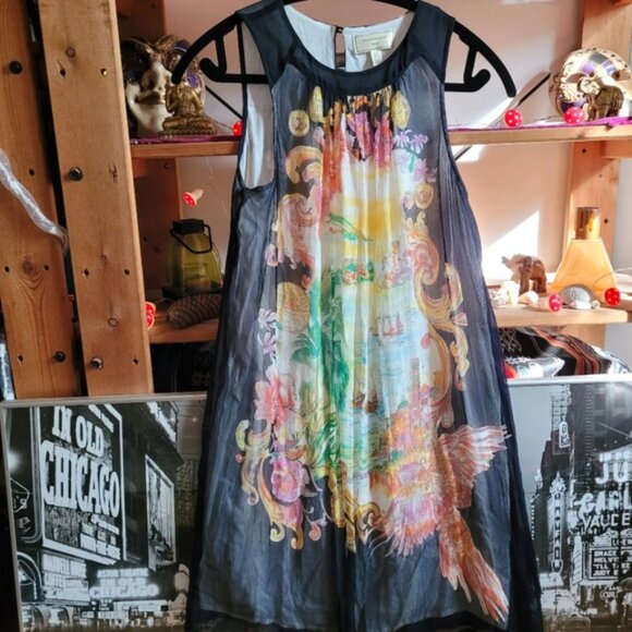 Anthropologie Moulinette Soeurs Varese 100% silk dress island print  size 2 - Picture 3 of 7